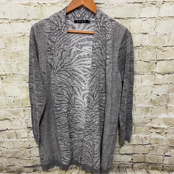 Zozo Gray Printed Thin Knit Open Front Cardigan - Picture 1 of 5